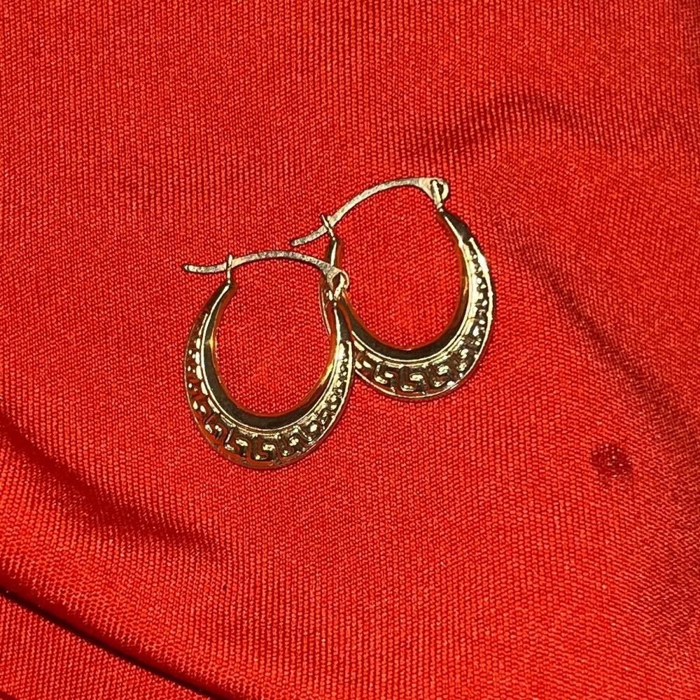 Elegant 14K Gold Versace Style Hoop Earrings